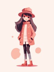 Teenage girl woman character illustration child pink style fashion headphone