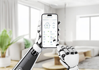 Robot controls the temperature and other parameters of the smart house with the mobile app. The...