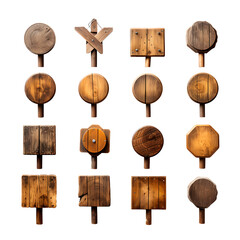 Naklejka premium set Wooden sign with old texture 3d board wood realistic on transparent background cutout, PNG file. Vintage Style 