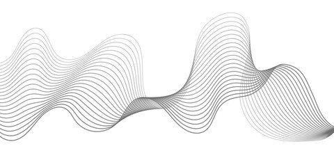 Undulate Grey Wave Swirl, frequency sound wave, twisted curve lines with blend effect. Technology, data science, geometric border pattern. Isolated on white background. Vector illustration.
