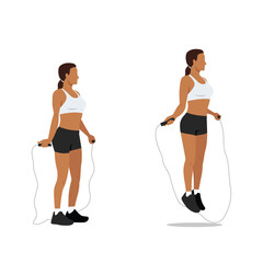 Woman doing Jump rope.Skipping cardio exercise. Flat vector illustration isolated on white background - obrazy, fototapety, plakaty