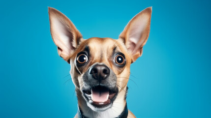 Dog - funny and excited on blue background



Generative AI