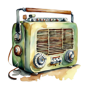 recommend clip art: Green Retro Radio, PNG Clipart Image, Vintage Painted Watercolor Art, Generative AI