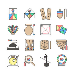 Korean traditional play instruments simple icon set