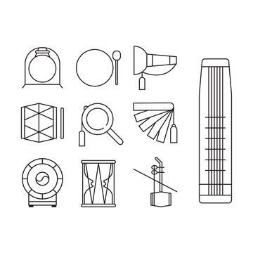 Korean traditional musical instruments line icon set