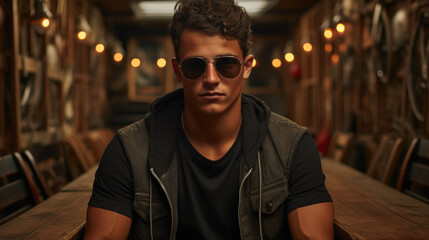 Fototapeta premium Generative ai illustration of punk styled man wearing sunglasses