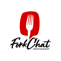 illustration of a fork and bubble chat for a restaurant logo. good for any business related to food or cafe.