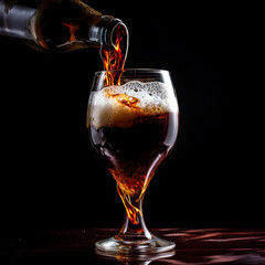 Filled beer glasses decorated with decorations isolated on black background