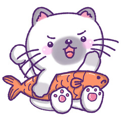 cat with a fish