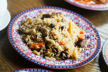 Traditional homemade pilau with lamb