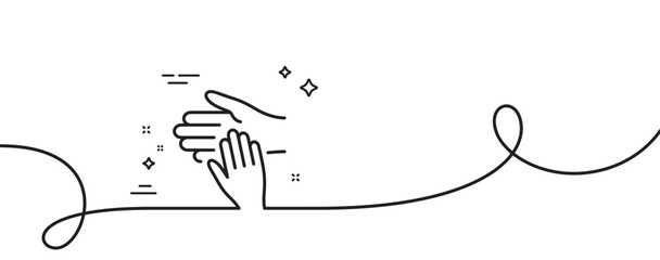 Volunteer care line icon. Continuous one line with curl. Helping hand sign. Hospice symbol. Volunteer single outline ribbon. Loop curve pattern. Vector