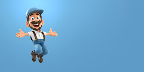 Cartoon caracter of a handyman isolated on light blue background