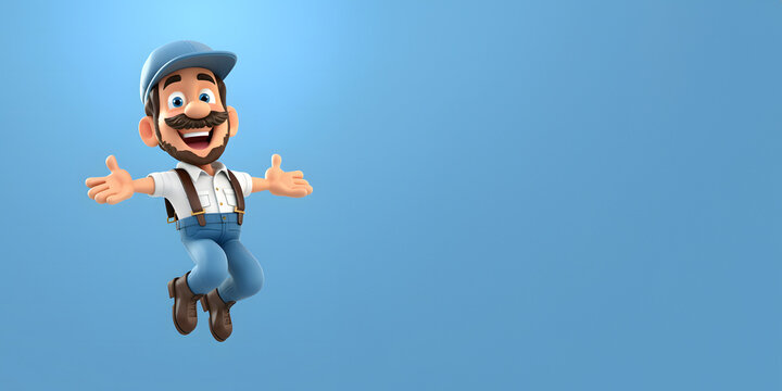 Cartoon caracter of a handyman isolated on light blue background