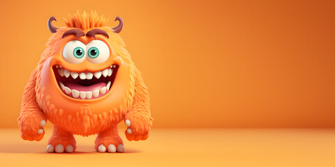  Funny monster cartoon caracter isolated on orange background