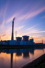 the riverside factory and the beautiful sunset glow