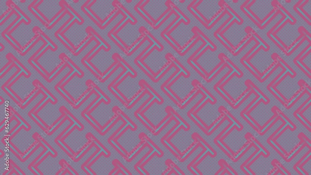 Poster Symmetrical pattern of multiple geometric shapes with a pink and blue color combination. 3d rendering abstract background. Digital seamless loop animation. 4K, Ultra HD resolution