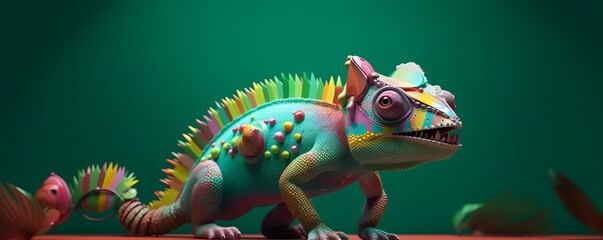 Colorful Chameleon Animated Wallpaper with Vibrant Background and Realistic Motion, Generative AI