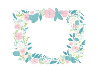 Pink and Green Floral Wreath wedding flower Illustration