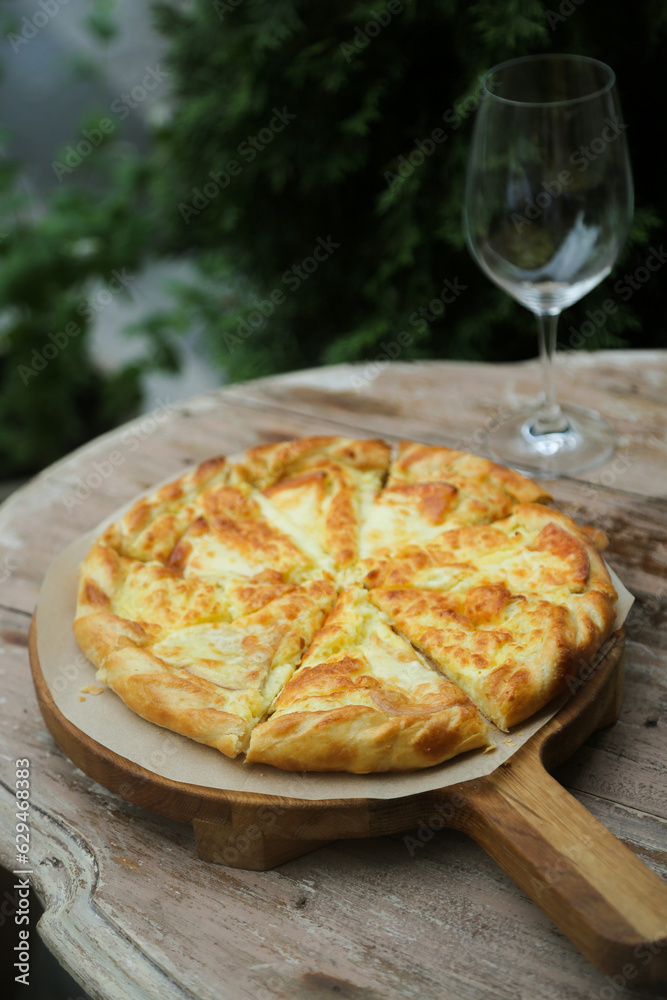 Poster traditional homemade cheese pie or pizza