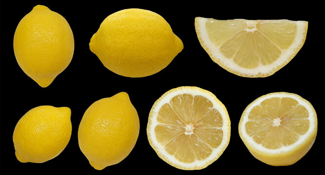 Fruit Yellow Lemon Isolated on Black Background