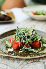 Refreshing watermelon salad with fresh cheese