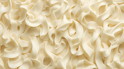 White chocolate curls background. Flat lay composition. Generative AI