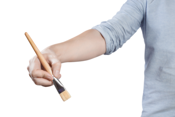 Hand holding a thick brush, cut out