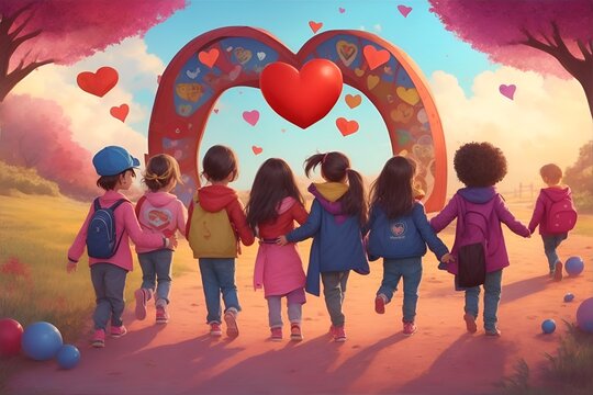 group of children holding hands in the park,kids return to their Midway Through the Adventure, world children day, @wonder fix