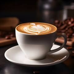 Cafe latte art is a beautiful espresso-based drink with smoothly steamed milk, finished with intricate patterns or designs on the frothy top.