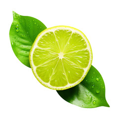 Fototapeta na wymiar lime and lemon with leaves isolated on a transparent background, created with Generative AI