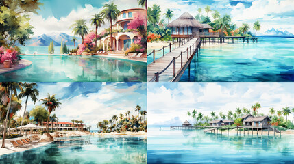 collage of swimming pool in resort