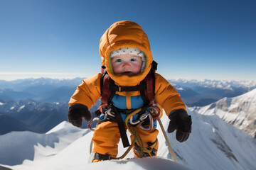 Toddler as a high altitude mountain climber