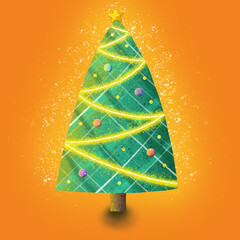 Christmas tree on orange background 