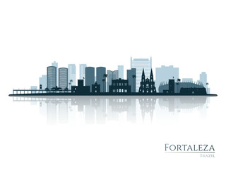 Fortaleza skyline silhouette with reflection. Landscape Fortaleza, Brazil. Vector illustration.