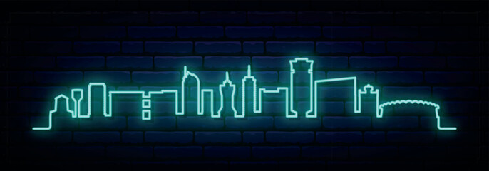 Blue neon skyline of Lusaka. Bright Lusaka, Nigeria long banner. Vector illustration.