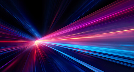 Obraz premium Glowing information highway, data computing, digital data flow on road with motion blur, fast speed transfer Concept of future digital transformation, innovation and agility. Optical cable.