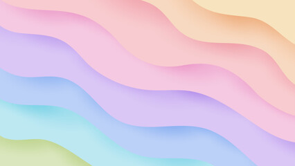 Abstract ombre pastel rainbow background with paper cut wavy line, template for landing page, banner, presentation, poster in 3d, orgami style, vector illustration. © i_fleurs