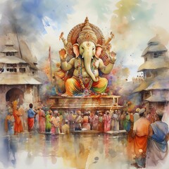 illustration of Lord Ganpati background for Ganesh Chaturthi - obrazy, fototapety, plakaty