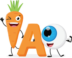 Cartoon eyeball with carrot, set of Cute characters, Isolated on white background
