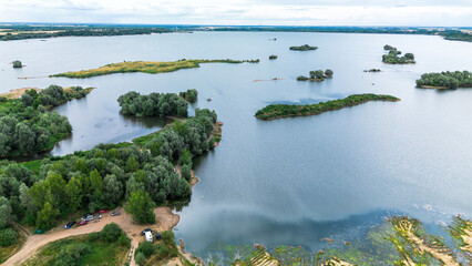 Naklejka na ściany i meble Islands on Lake Mietkowskie, Lower Silesian Voivodeship.