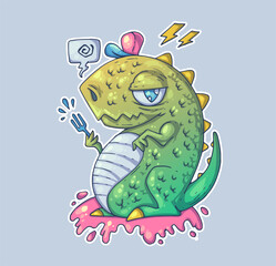 Funny dinosaur. Cartoon vector character. Trendy style. Vector illustration.