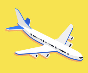 Airplane. Isometric vector illustration on yellow background.