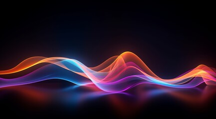 Abstract Light Art on Black Background with Electronic Wave Design, Copy Space, Generative AI