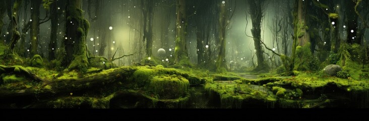 rain in the forest, mossy grass