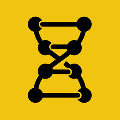 DNA icon. Black silhouette abstract structure of DNA. Vector illustration flat design. Isolated on background. Scientific spiral DNA. The structure of molecules.