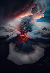 Aerial view of the Active Volcano with Lava