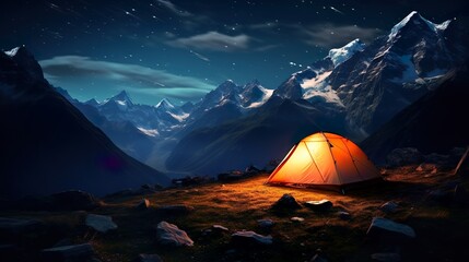 Tent in the night made with Ai generative technology
