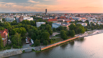 Wroclaw city panorama at sunset. - 629478301