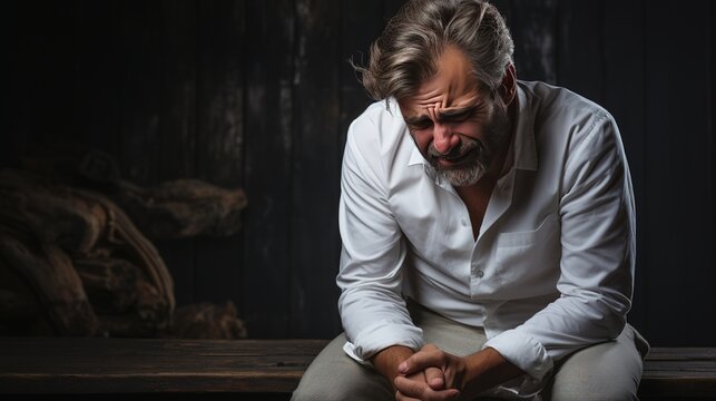 Man in sadness, very upset and grieving. The man is crying. Generative AI