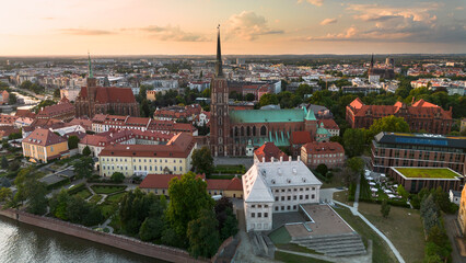 View of the cathedral island at sunset, Wroclaw. - 629478736